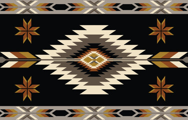 Ethnic tribal Aztec colorful black background. Seamless tribal pattern, folk embroidery, tradition geometric Aztec ornament. Tradition Native and Navaho design for fabric, textile, print, rug, paper