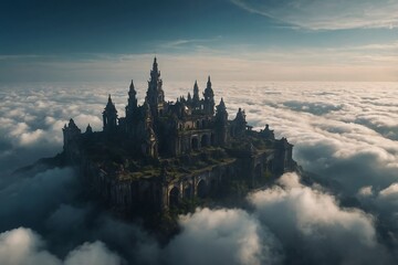 A Forgotten City in the Clouds: Ancient Spires and Bridges Shimmering with Ethereal Glow