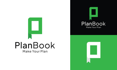 Modern Letter P Plan Book Logo Design Template for Book E-Book Bookstore Library Publisher Publishing Application or Study Educational Teacher Institution School College Academy Vector Logo.