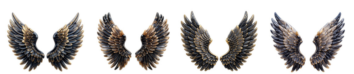Obraz premium Collection of Onyx Angel Wings Illustrations in Dark, Earthy Hues
