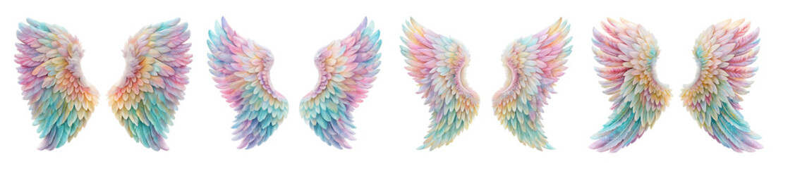 Obraz premium Collection of Pastel-Hued Angel Wing Illustrations with Ethereal Designs