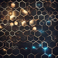 Geometric hi-tech patterns with interconnected hexagons and glowing elements, forming a sophisticated and intricate digital background design