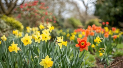 Fototapeta premium Garden in bloom with daffodils