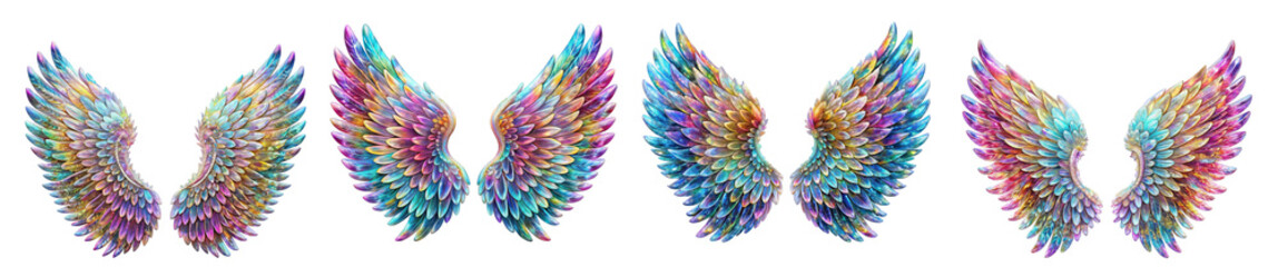 Obraz premium Collection of Vibrant Prismatic Angel Wings Illustrations with Multicolored Designs