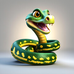 Fototapeta premium A 3D animated cartoon render of a smiling cartoon Cute Cartoon Snake Character 3D Rendered on White background.