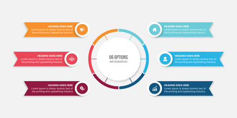 Circle Infographic Template Design With 6 Steps, Process Workflow Diagram