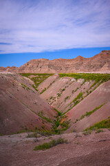 Badlands National Park in Southwestern South Dakota, USA: The beautiful geological formation with eroded channels, canyons, and rugged peaks