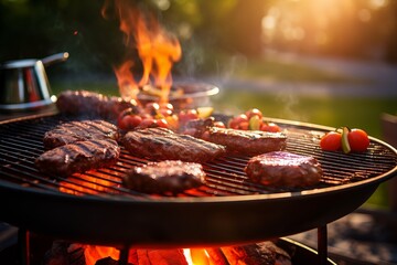 Grilling. Demonstrate the skill of the grilling master by skilfully cooking hissing steaks