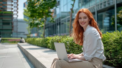 The woman working outdoors