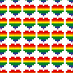Pride pixel heart  pattern Background with LGBTQ Pride Colors, pride month celebration , seamless pattern background with pixel heart element