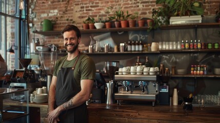 Fototapeta premium The smiling barista in cafe