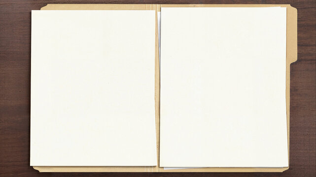 Blank opened file folder with empty white papers