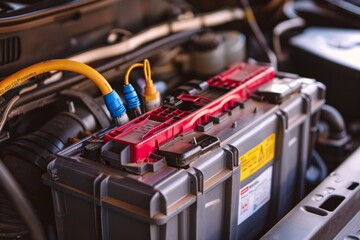 Car Battery with Diagnostic Tool Connected: Importance of Proper Battery Maintenance