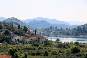 Fototapeta premium houses near the Bacina lakes, Croatia