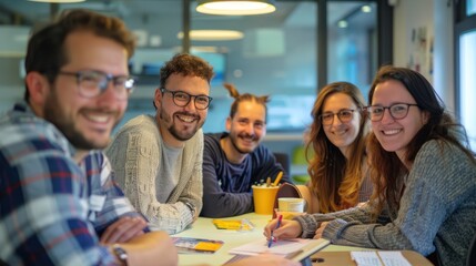 Obraz premium smile scrum poker planning office team work picture