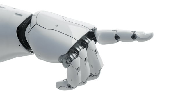 Isolated realistic close up white robot hand pointing to the right - Powered by Adobe