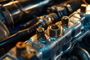 Fototapeta premium Precision Car Thermostat Replacement Process Highlighting Mechanical Detail and Expertise