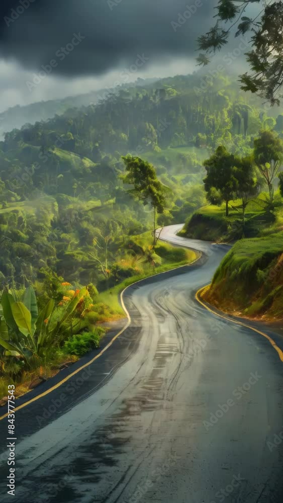 Poster Winding road with trees in background