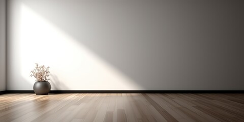 Blank mockup empty room with minimalist decoration wood floor and cement urban wall with flower plant simple decor scene