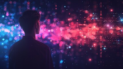 An entrepreneur looking at a holographic projection of a roadmap, with milestones and goals highlighted, indicating strategic planning and foresight. Clipart illustration style, clean, Minimal,