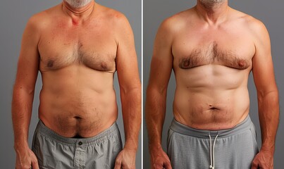 Naklejka premium Before and after: a mans transformation through fitness