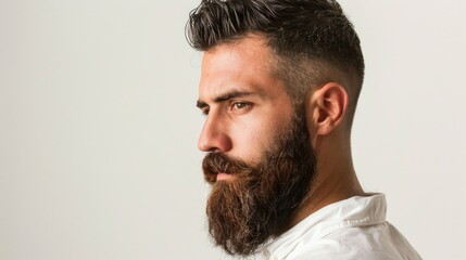 Obraz premium Stylish man with a beard photographed in a studio against a white background