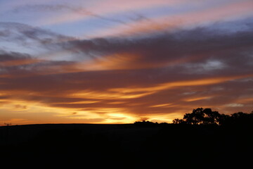 Dusk Sky with Colorful Clouds and Silhouetted Trees