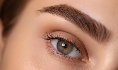 Fototapeta premium Close up of a beautiful woman's eye with perfect eyebrows and brown eyes