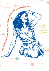 A beautiful girl. Vector poster on the theme of sweet life, sweet tooth, hand-drawn drawings with interesting, inspiring phrases for the comfort of your home