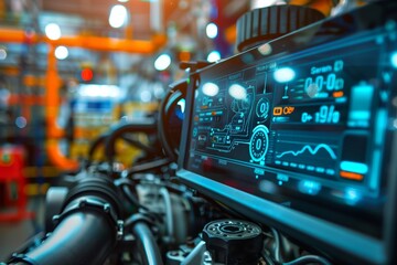 Close-Up of Diagnostic Tool Screen Displaying Engine Performance Data in High-Tech Service Center