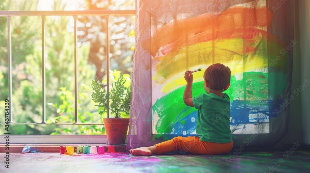 Canvas Prints The child painting rainbow