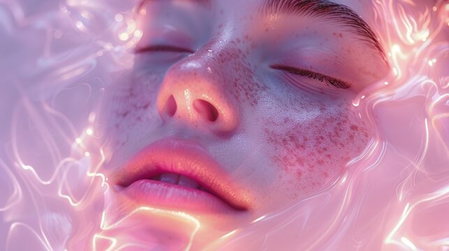 A close-up of a personâ€™s face with a serene expression, surrounded by soft, flowing light, representing the inner peace and joy within. Clipart illustration style, clean, Minimal,