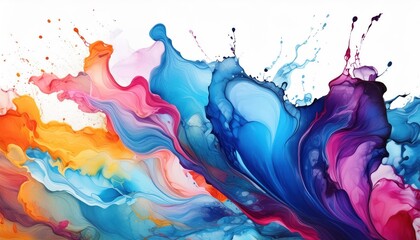 Abstract acrylic paint stain texture and watercolor splash. Hand drawing colorful acrylic splatter isolated on white background