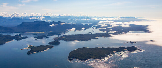 Ocean Coast aerial view from airplane. Tofino, Vancouver Island, BC, Canada