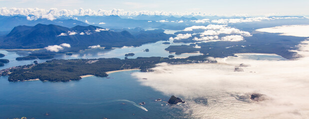 Ocean Coast aerial view from airplane. Tofino, Vancouver Island, BC, Canada
