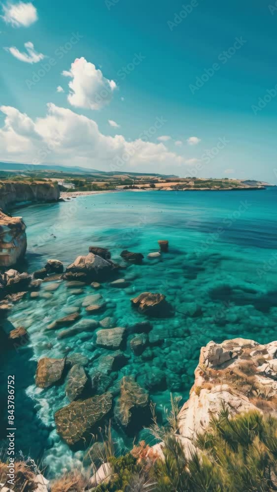 Wall mural Beautiful blue ocean with rocky shoreline