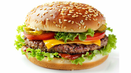 Delicious hamburger close-up isolated on a white background