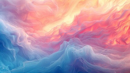 Fototapeta premium An abstract digital painting with swirling pastel colors and gentle waves, representing the calm and contentment felt during moments of deep happiness. Clipart illustration style, clean, Minimal,