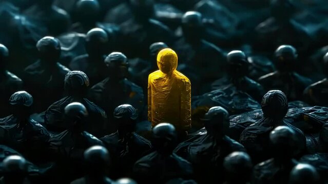 Person stands out in crowd of people