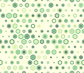 Minimal geometric background. Multicolored geometric elements of varied size. Bold rounded hexagon cells with padding and inner solid cells. Hexagon cells. Tileable pattern.
