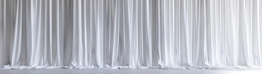 Crisp white blank curtains, front view, providing a highquality backdrop for interior mockups and design showcases