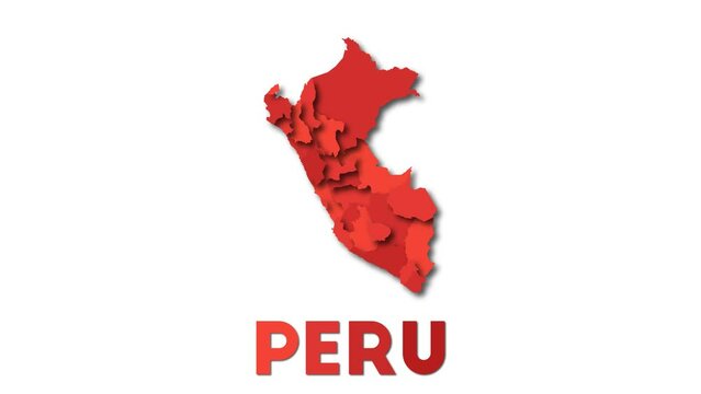 Peru map showing regions. Animated country map with title. 4k resolution animation.