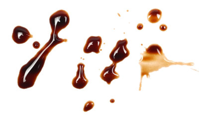 Balsamic vinegar spilled isolated on white, top view