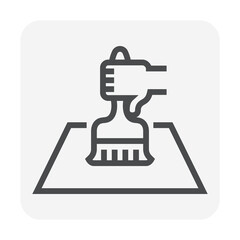 Floor paint vector icon consist of worker, paint brush tool to apply liquid on surface floor for primer, waterproof, epoxy and color for repair, improve, sealer and protection. Editable stroke.
