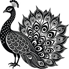 Pretty peacock silhouette cartoon illustration