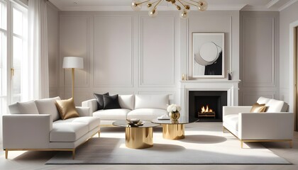 white and gold theme modern interior
