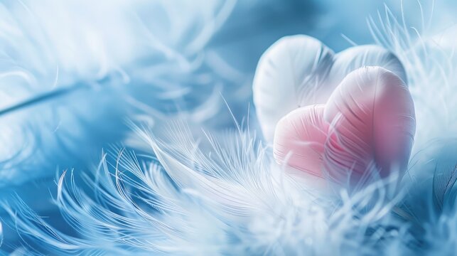 Blue and white feather textures with love theme for Valentine s Day