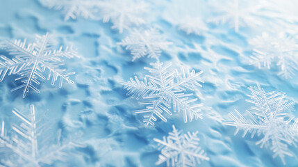   Winter background blue with snow and snowflakes