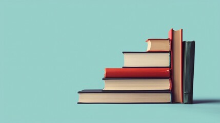 A series of stacked books growing in size, representing the gradual accumulation of knowledge and wisdom needed to achieve greatness from a humble beginning. Clipart illustration style, clean,