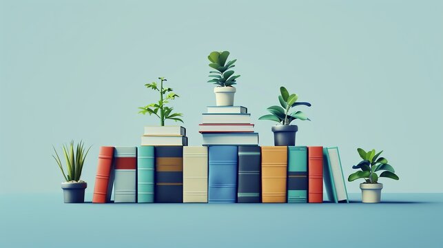 A series of stacked books growing in size, representing the gradual accumulation of knowledge and wisdom needed to achieve greatness from a humble beginning. Clipart illustration style, clean,